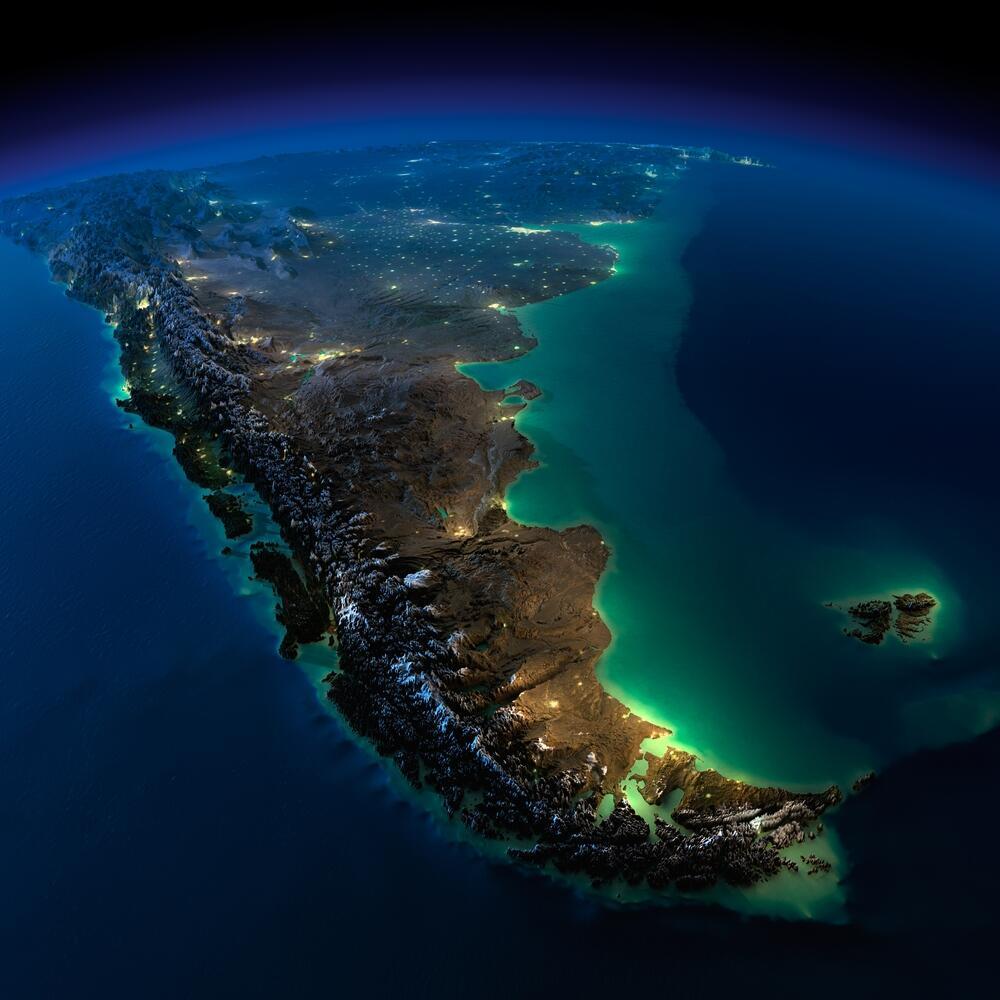 A satellite image of the lower part of South America