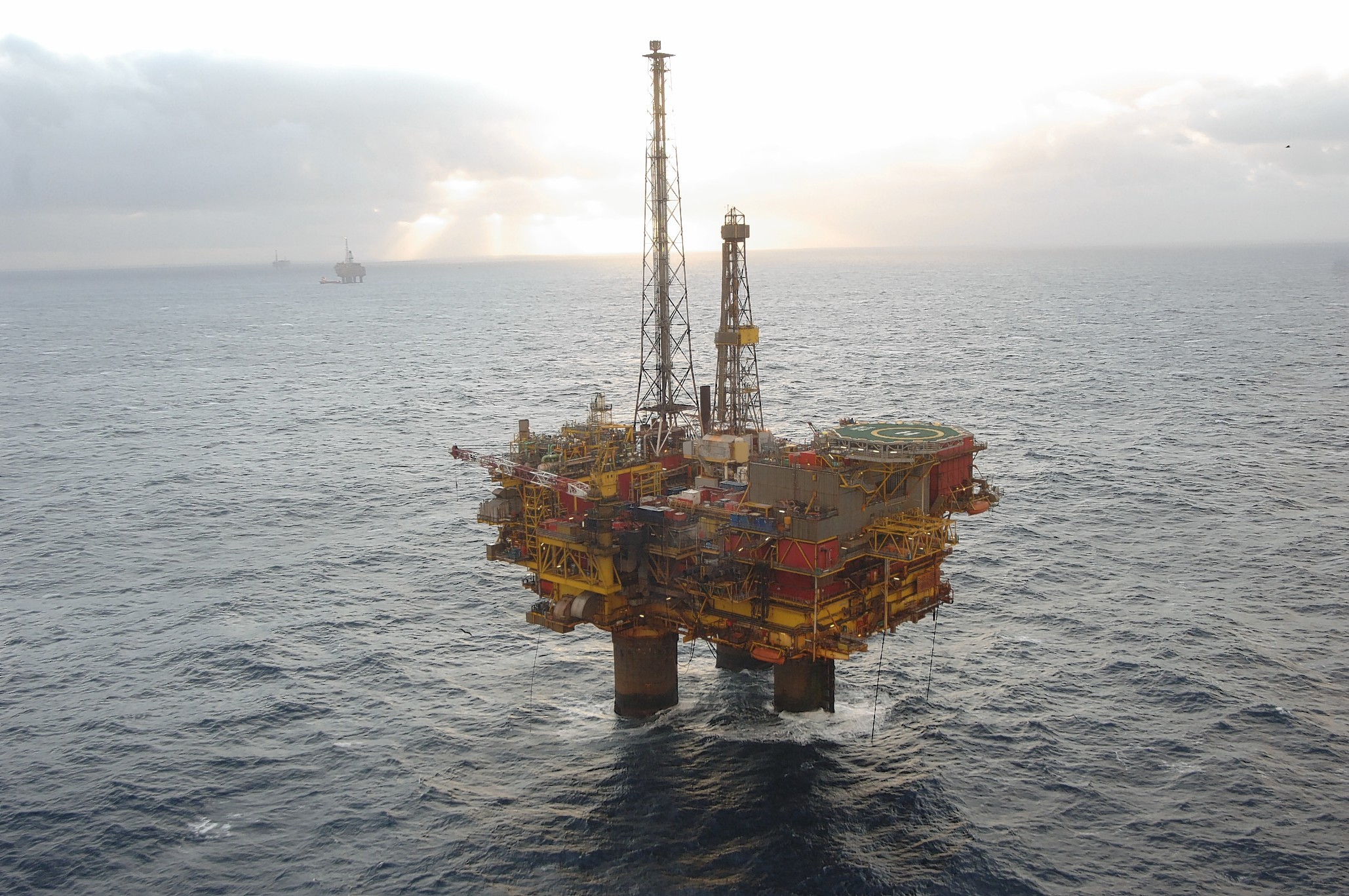 Aerial photography of Shell's Brent Delta Platform in the Northern North Sea, which is now being decommissioned