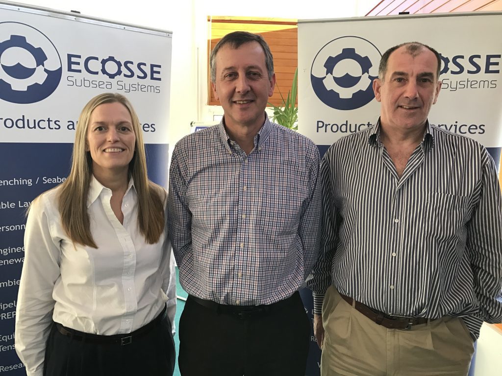 : Ecosse Subsea Systems commercial manager Iain Middleton (centre) with operations director Mo Petrie, left, and managing director Mike Wilson