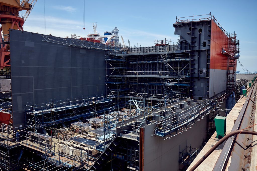 A view of the inside of the Culzean FSO from the dry dock wall.