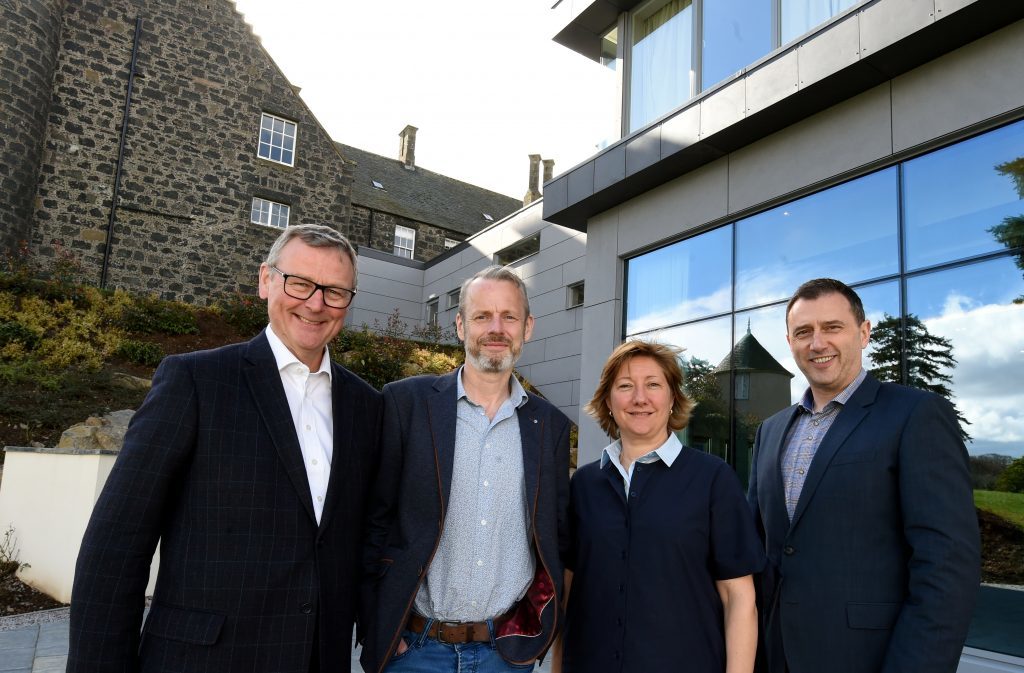 The Visit Aberdeenshire Tourism conference at Meldrum House, Oldmeldrum. In the picture are from left: Colin Crosby, chairman, Visit Aberdeenshire: Justin Reid, head of destinations, trip advisor: Clare Bruce, vice chairman, Visit Aberdeenshire and Russell Borthwick, Aberdeen and Grampian chamber of Commerce.