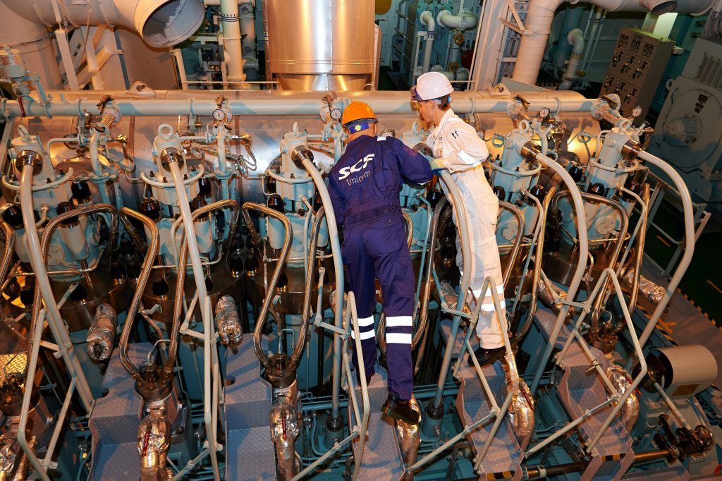 Engineers on a Sovcomflot ship