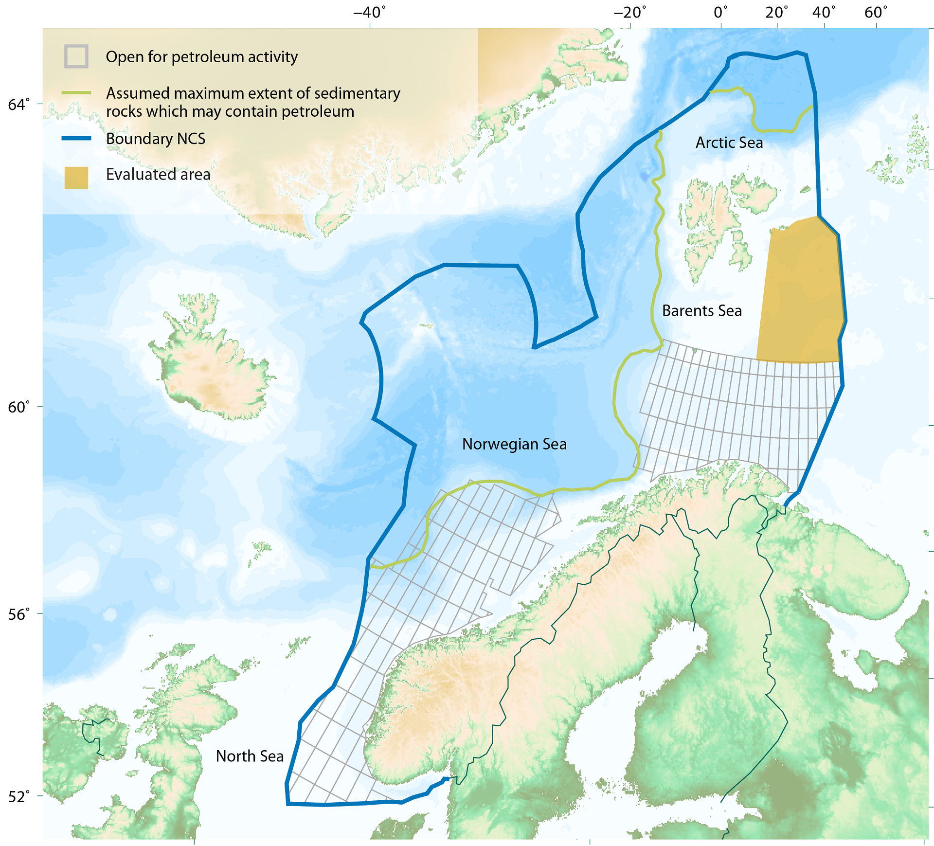Map of the Norwegian continental shelf showing the new area.