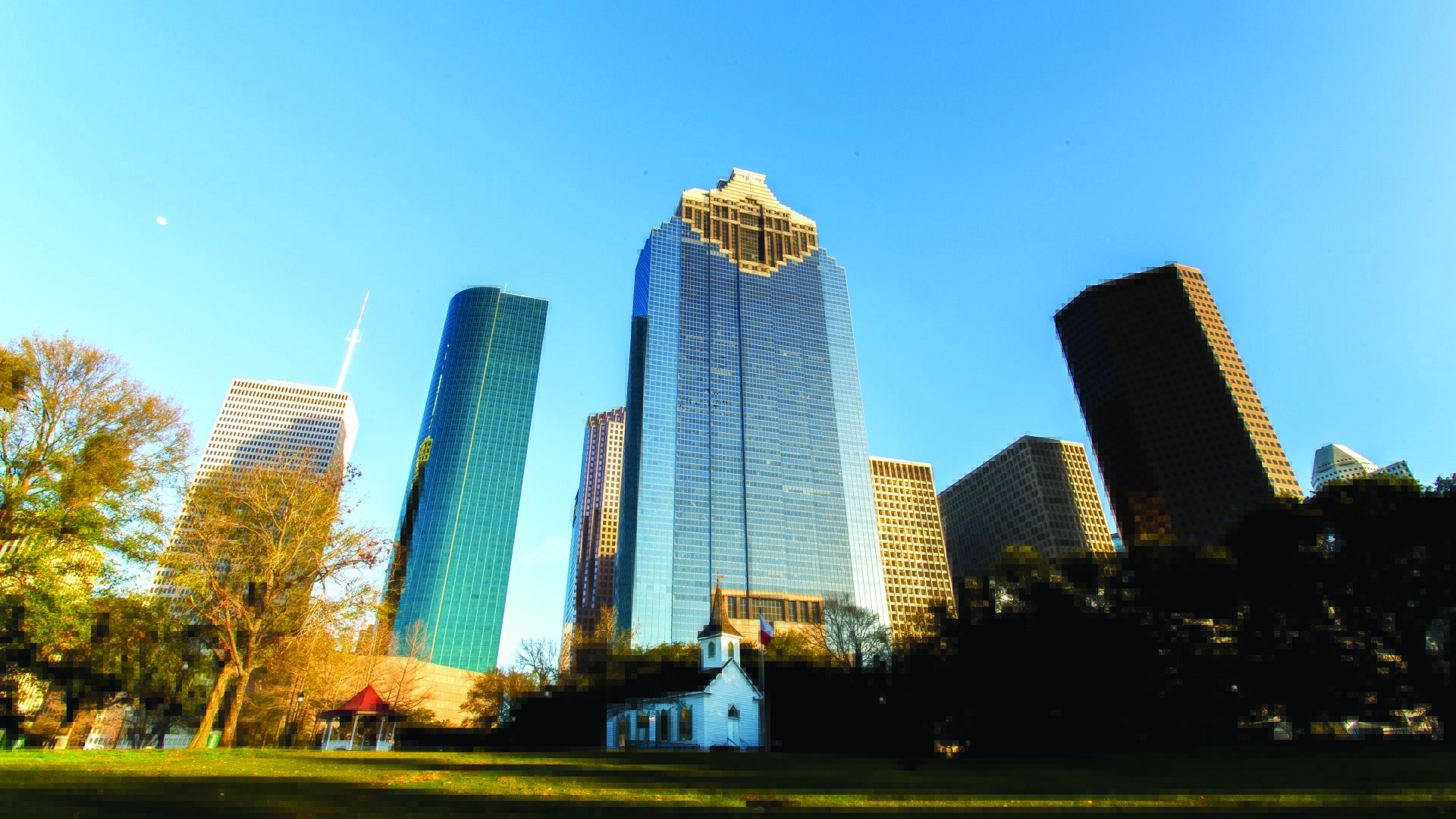 Houston's downtown Skyline from Sam Houston Park