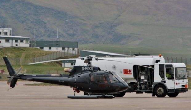 The Eurocopter AS350 refuelling at Sumburgh Airport on Wednesday. Photo: Ronnie Robertson