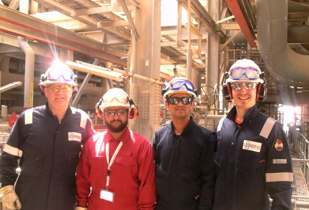 Photo captions: Ross Millar and Tom Brown of Lokring Northern providing Lokring training in Qatar