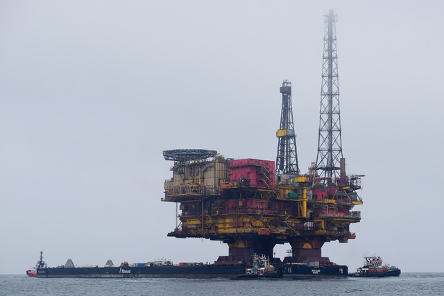 The Delta topside being transported to Able UK's port in Teesside following its removal from Shell's Brent field in 2017.