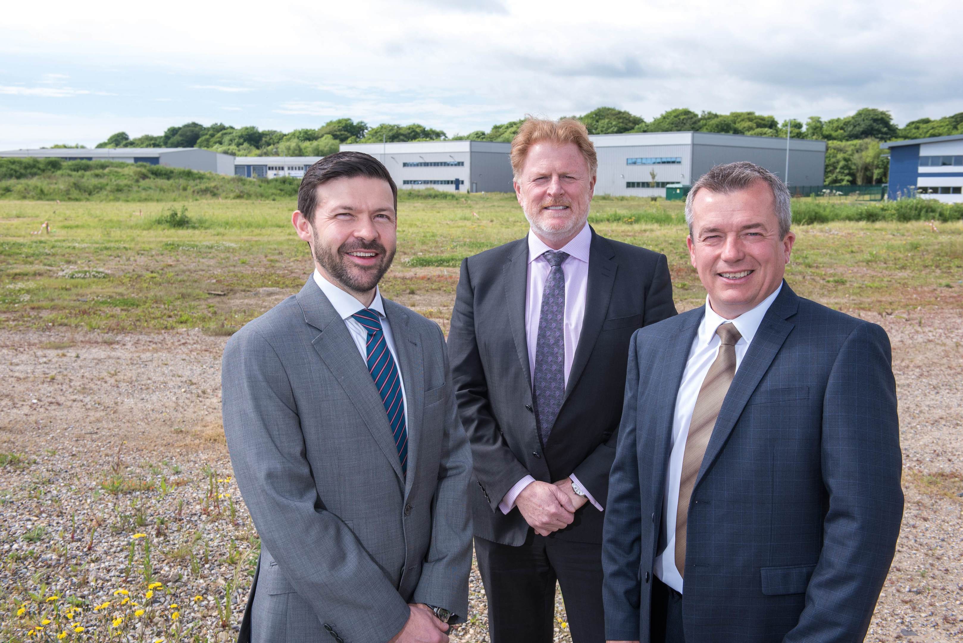 Simon Harvey, Proserv’s head of operation at Great Yarmouth, David Lamont, CEO, and Iain Smith, region president for UK and Europe, at the site of the company’s new facility in Great Yarmouth.