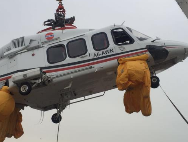 The AW139 being salvaged. Picture from UAE civil aviation authority