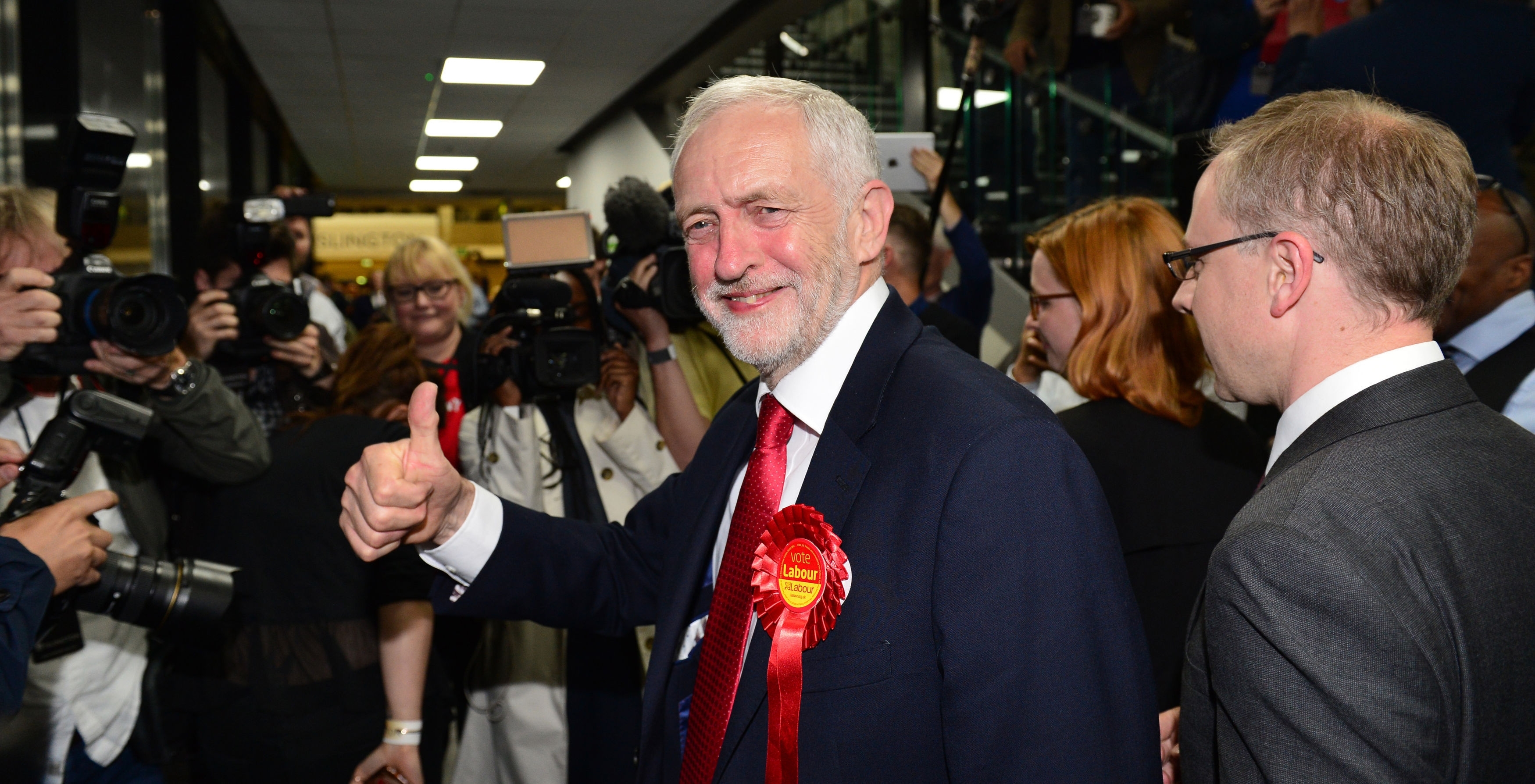 Labour leader Jeremy Corbyn arrives at the Sobell Leisure Centre in Islington, north London, where counting is taking place for the General Election. PRESS ASSOCIATION Photo. Picture date: Friday June 9, 2017. See PA story ELECTION Main. Photo credit should read: Dominic Lipinski/PA Wire