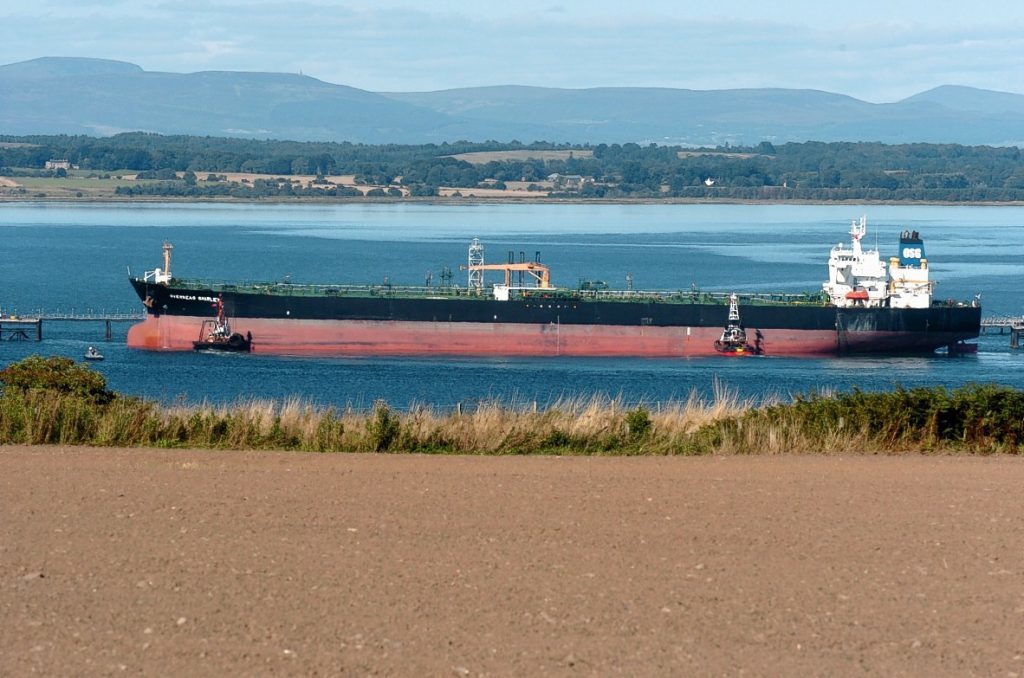 An oil tanker in the Cromarty Firth off Nigg,