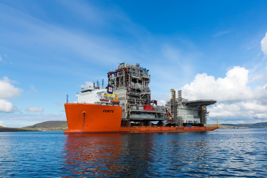A ship carrying modules for Statoil’s Mariner field development in Lerwick. 
(Ross Johnston/Newsline Media/Statoil)