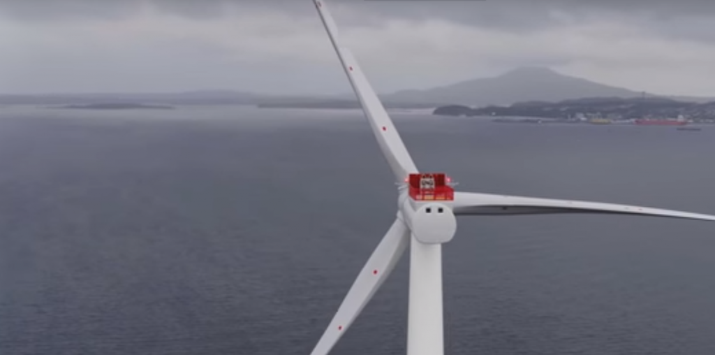 The first of five floating wind turbines arrives in Scotland.