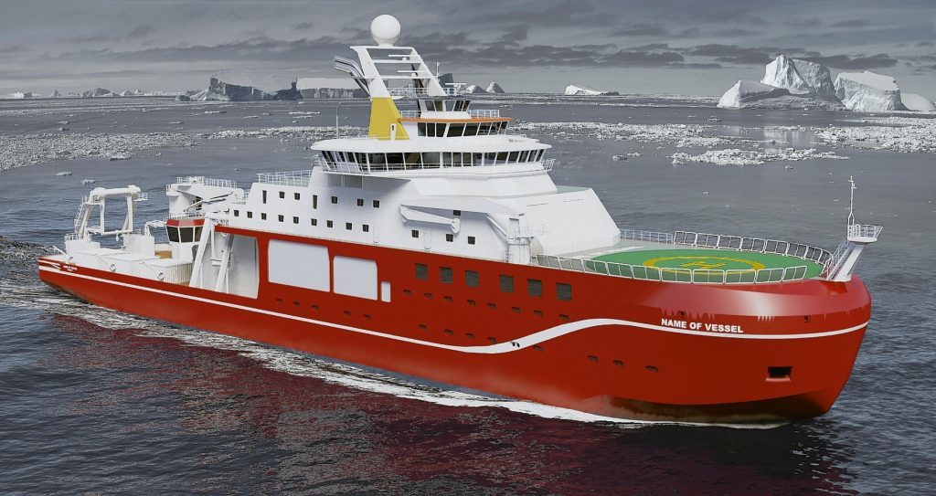 Undated handout artist impression issued by the Natural Environment Research Council (NERC) of a new state-of-the-art polar research ship, as construction of the ship.