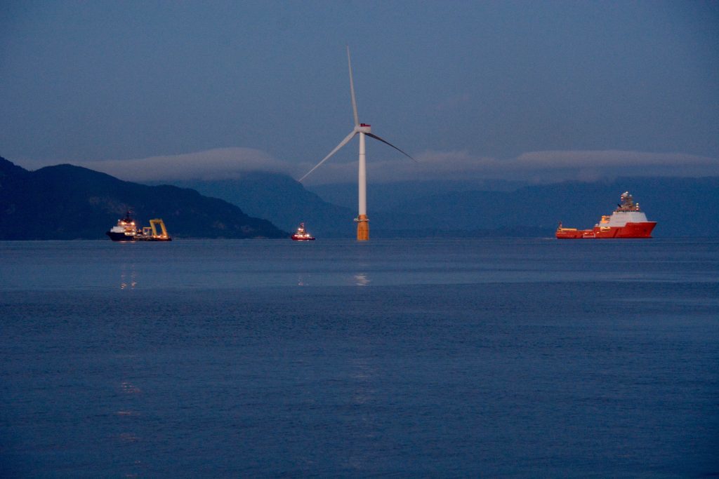 One of the turbines for the Hywind Floating Wind Farm off Scotland. Photo by Eva Sleire, Equinor.