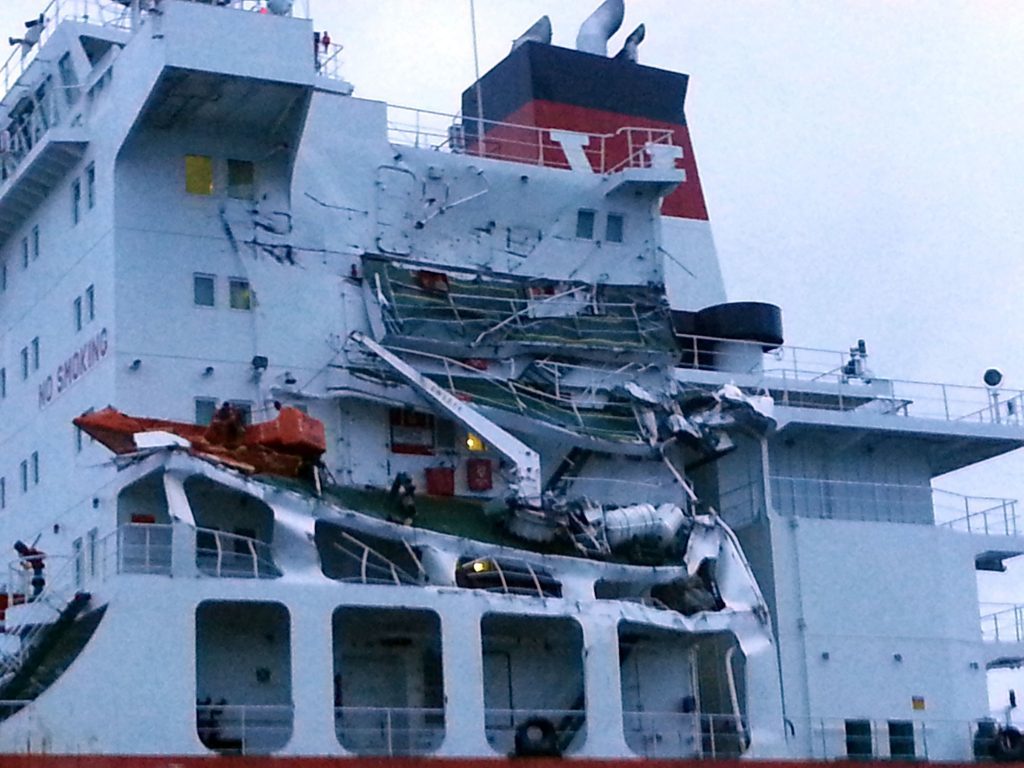 An oil tanker and a bulk carrier have collided in the Dover Strait. Seafrontier was heading to Puerto Barrios, Guatemala, and the Huayang Endeavour was en route to Lagos, Nigeria, when they collided at around 2am on Saturday. Both ships were damaged but no-one was injured and there was no pollution, the Coastguard said.