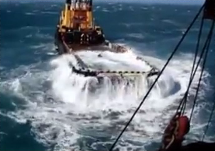 North Sea supply ship in heavy waves