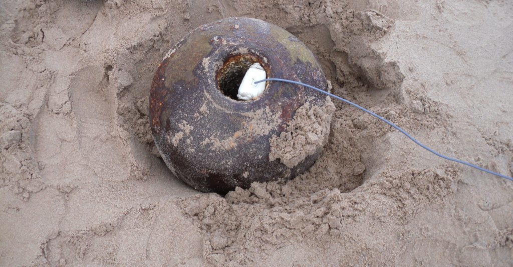 Royal Navy Bomb Disposal at Balmedie Beach where an old bomb was found - getting ready to destroy the device.
Picture by Royal Navy.