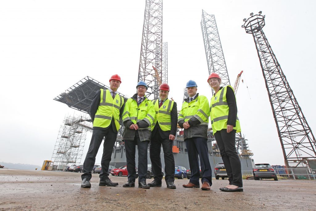 Joe Fitzpatrick MSP; Stuart Wallace, Chief Operating Office of Forth Ports; Paul Wheelhouse MSP – Minister for Business, Innovation and Energy; David Webster, Port Manager of Dundee; Shona Robison MSP.
