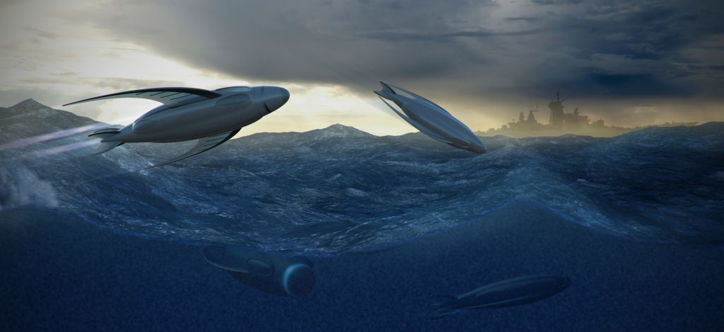 Photo issued by the Royal Navy of one of a series futuristic submarine designs which mimic real marine lifeforms, which have been created for a Royal Navy project to show how underwater warfare could look in 50 years' time.