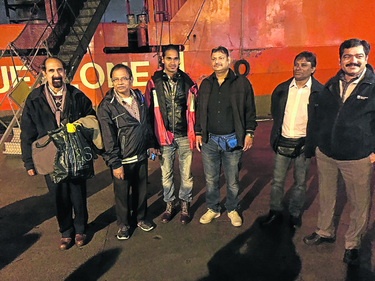 Six of the crewmen from the Malaviya Seven offshore supply vessel are heading home to India, while the remaining six are due to follow in around 10 weeks