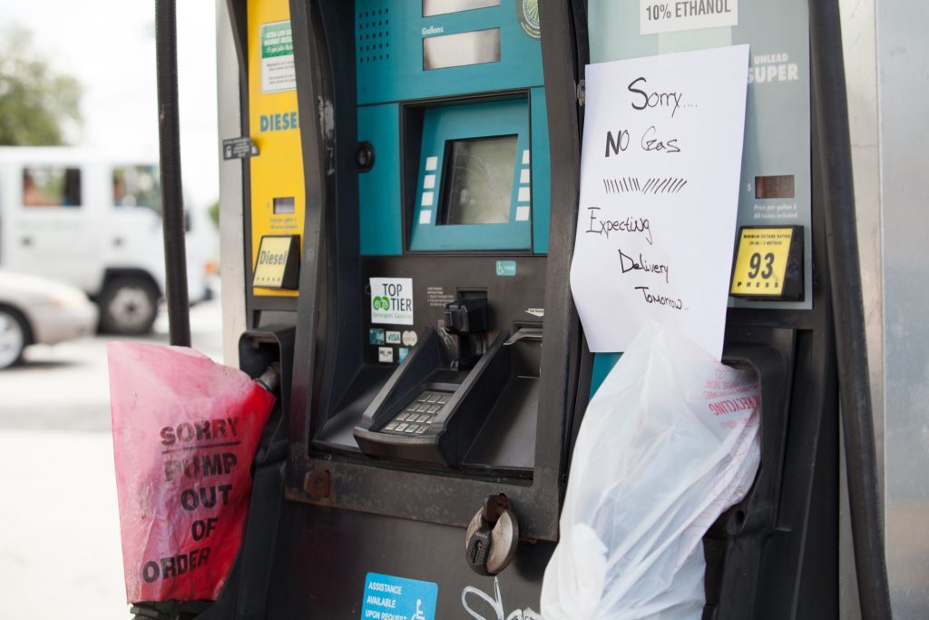 A sign reading "Sorry...No Gas" is displayed on a fuel pump at a Valero Energy Corp. gas station ahead of Hurricane Irma in Miami, Florida, U.S., on Wednesday, Sept. 6, 2017. Photographer: Jayme Gershen/Bloomberg