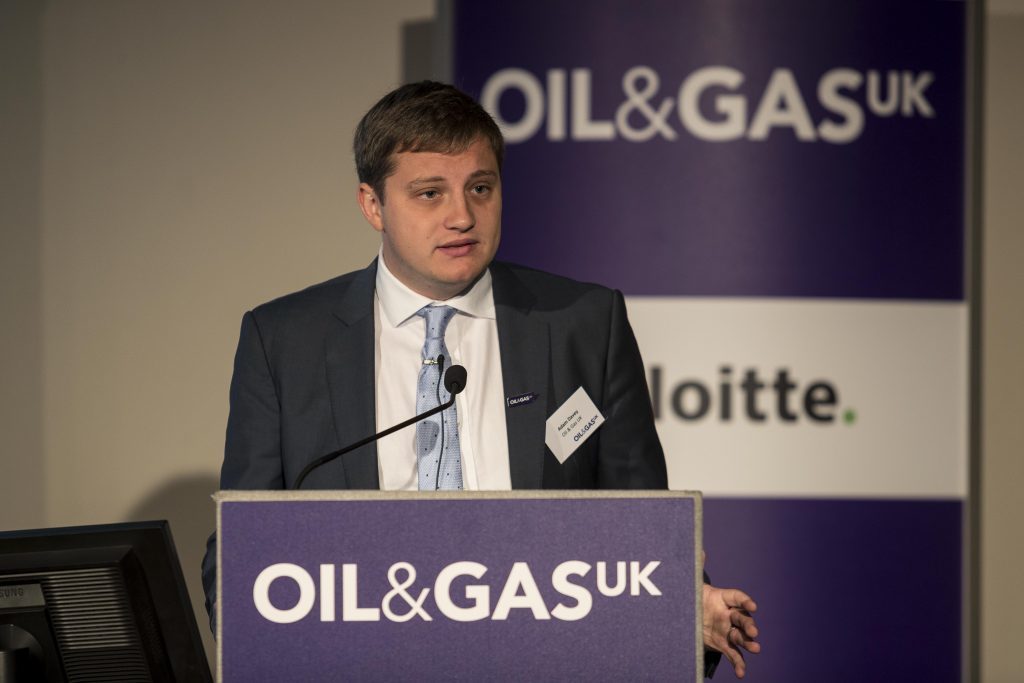 Adam Davey, market intelligence manager at Oil and Gas UK, speaking at Offshore Europe 2017.