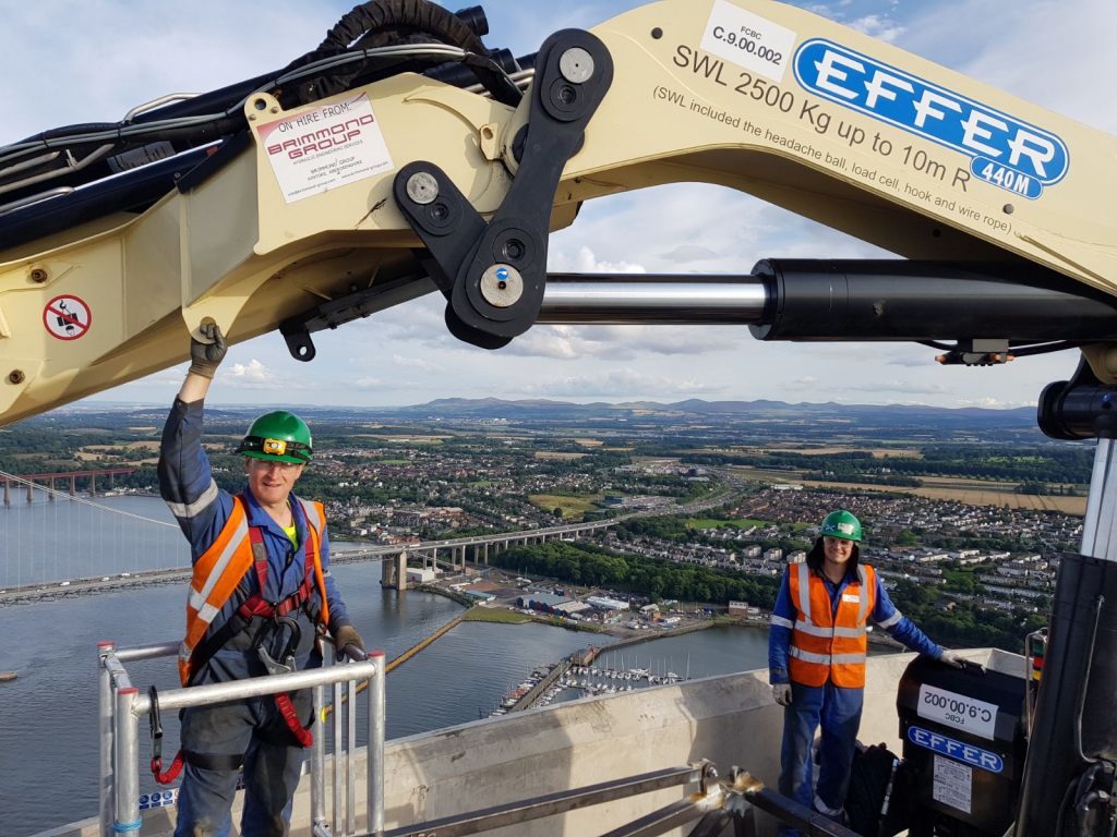 One of Brimmond's Effer cranes at the top of the Queensferry Crossing.