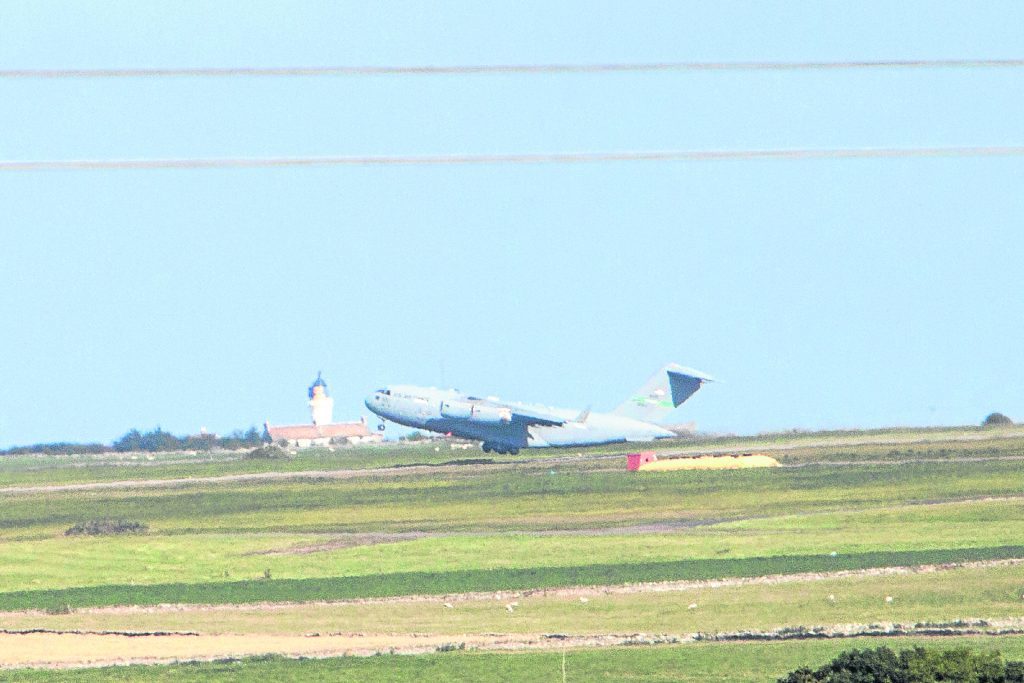 The United States Air Force C-17 Globemaster takes off from Wick’s airport
