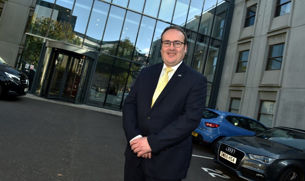 Scottish Energy Minister Paul Wheelhouse leaves Oil and Gas Authority in Huntly Street, Aberdeen.