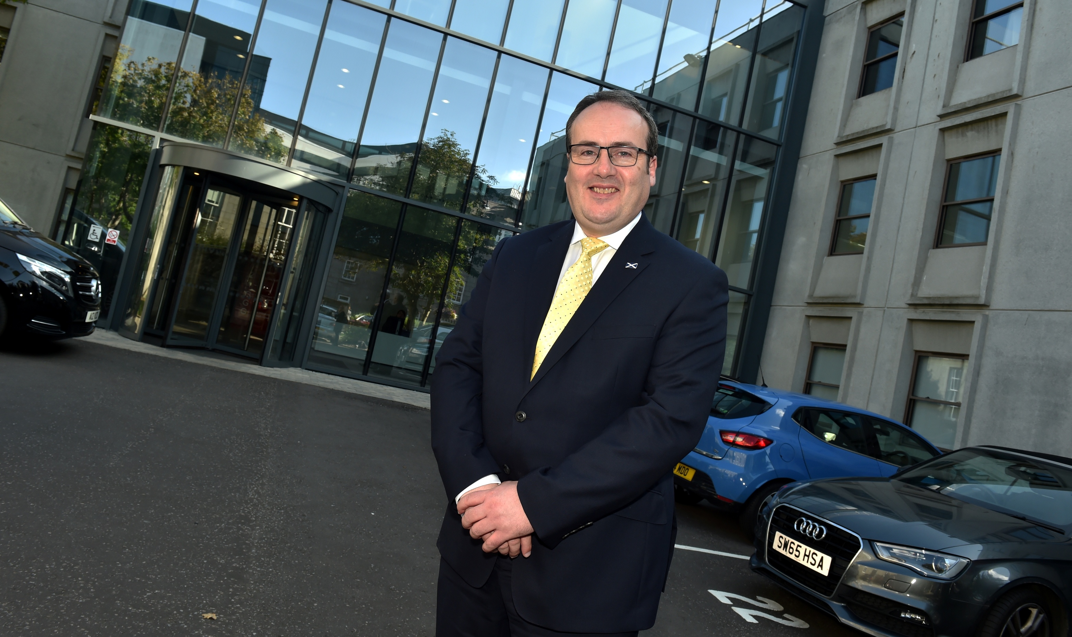 Scottish Energy Minister Paul Wheelhouse leaves Oil and Gas Authority in Huntly Street, Aberdeen.