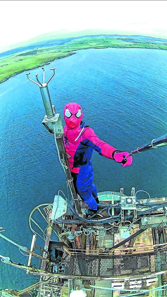 Spiderman's selfie stunt on oil platform. Shetland news