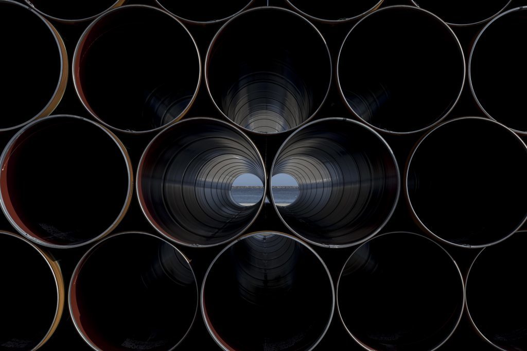Pipe sections for a gas pipeline. Photographer: Konstantinos Tsakalidis/Bloomberg