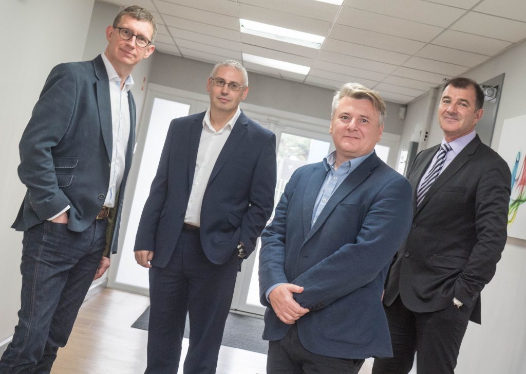 L-R: Stuart Ferguson, FrontRow chief executive, Gary Smart, Well-Centric CEO, Craig Feherty, Well-Sense CEO, and Alasdair Fergusson, Clearwell managing director.