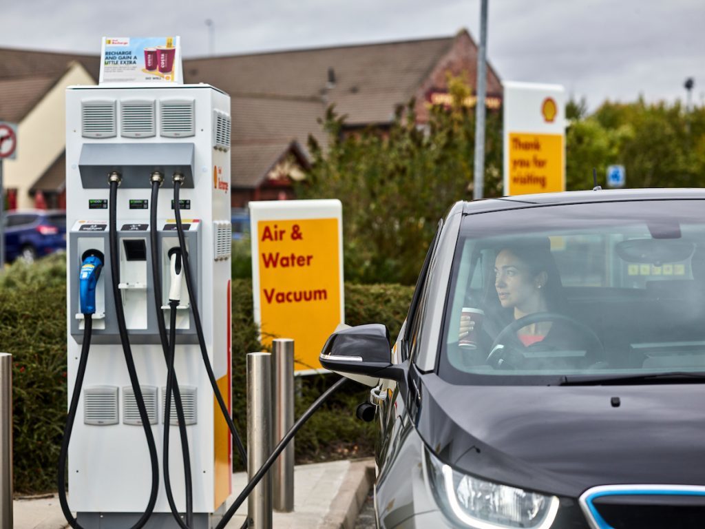 A charging point at a Shell service station.