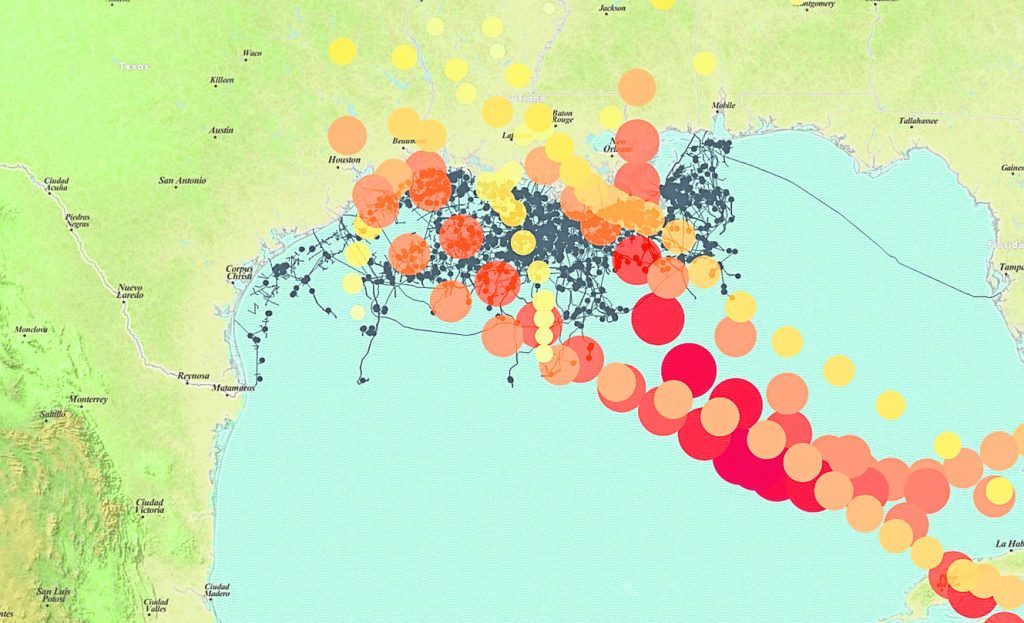 Major hurricanes since 2005, which have affected the Gulf of Mexico and its infrastructure, by strength and severity