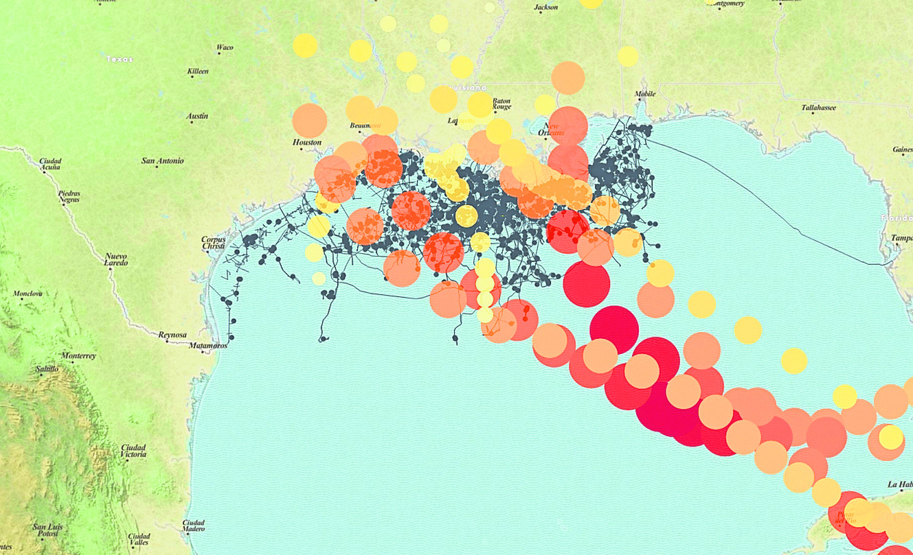 Major hurricanes since 2005, which have affected the Gulf of Mexico and its infrastructure, by strength and severity