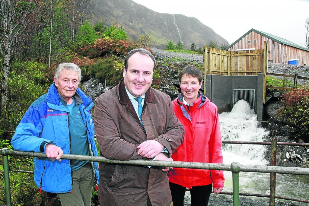 Ben Nevis Hydro
Pictured at the opening of the new Hydro scheme at Nevis Range ( picture at water left to right) Ian Sykes chair of Nevis Range Board, Paul Wheelhouse MSP Minister for Business Innovation and Energy and Marian Austin Director Nevis Range Hydro Company.
Story Rita Campbell
Picture Anthony MacMillan Photography