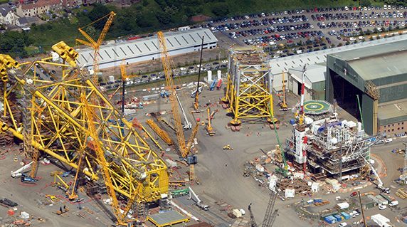 Wind farm jackets at BiFab's site in Methil, Fife.