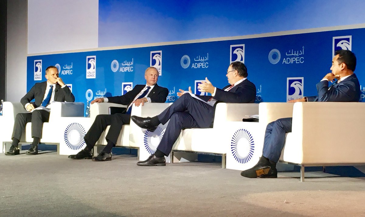 BP chief executive Bob Dudley, second from the left, at Adipec 2017