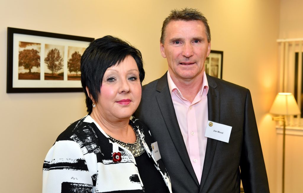 Audrey Wood and her husband, Joe, at the opening of Restrata's new office in Aberdeen on November 1.