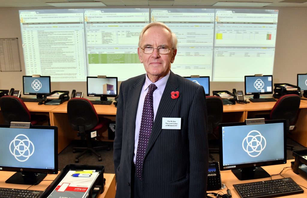 Lord Cullen at Restrata's new incident management centre at Provender House, Aberdeen.