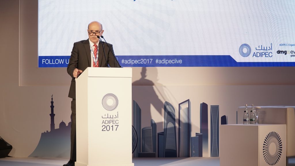 Sir Ronnie Flanagan delivering the keynote speech at the security in energy session at Adipec