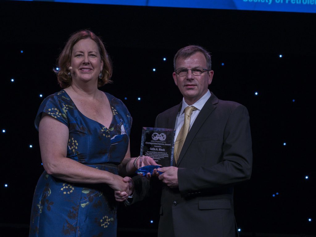 San Antonio, TX - SPE ATCE 2017 - Awardees at the SPE Annual Awards Banquet during the 2017 Society of Petroleum Engineer's Annual Technical Conference and Exhibition here today, Tuesday October 10, 2017.  The ATCE meeting is taking place at the Henry B Gonzalez Convention center which features the latest technologies, industry best practices, and new product launches for  attendees from around the world. Photo by © SPE/Todd Buchanan 2017 Contact Info: todd@corporateeventimages.com