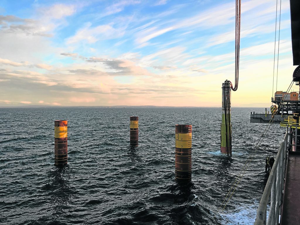 Piles being installed in the outer Moray Firth for the Beatrice wind farm