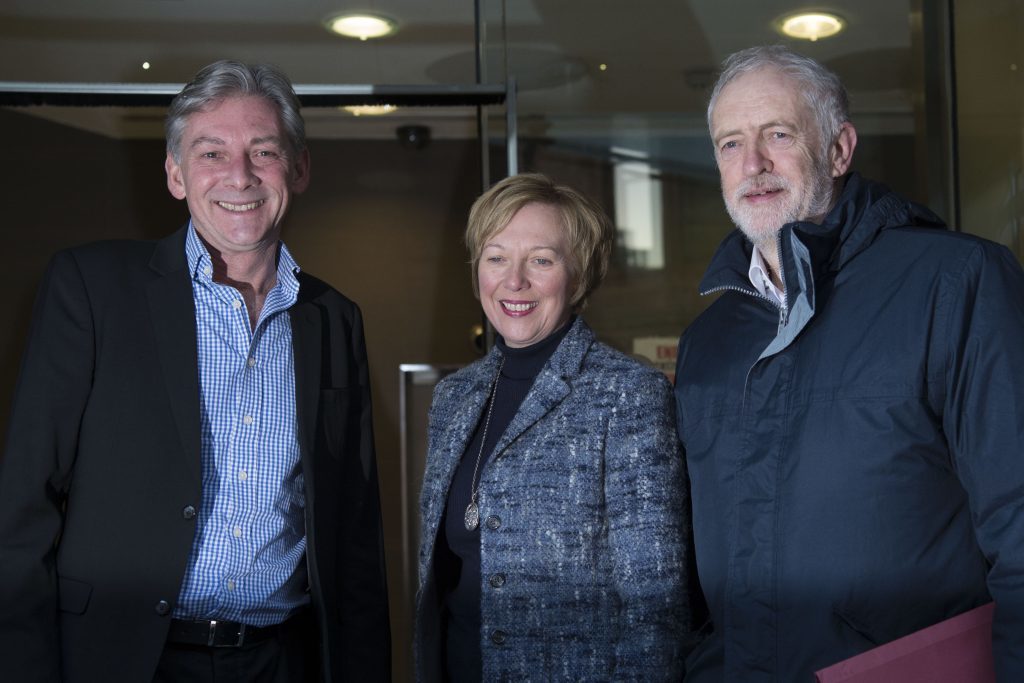Labour Party leader Jeremy Corbyn (right) with newly elected Scottish Labour leader Richard Leonard and Lesley Laird MP ahead of the party's National Executive Committee (NEC) meeting in Glasgow. PRESS ASSOCIATION Photo. Picture date: Sunday November 26, 2017. See PA story SCOTLAND Labour. Photo credit should read: John Linton/PA Wire