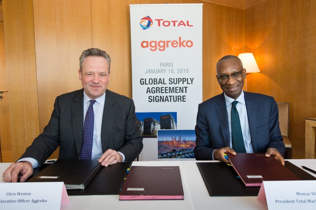 Total Aggreko global supply agreement signature Chris Weston Momar Nguer