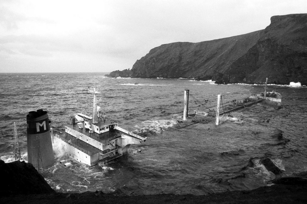 The MV Braer oil tanker ran aground off Shetland in January 1993
