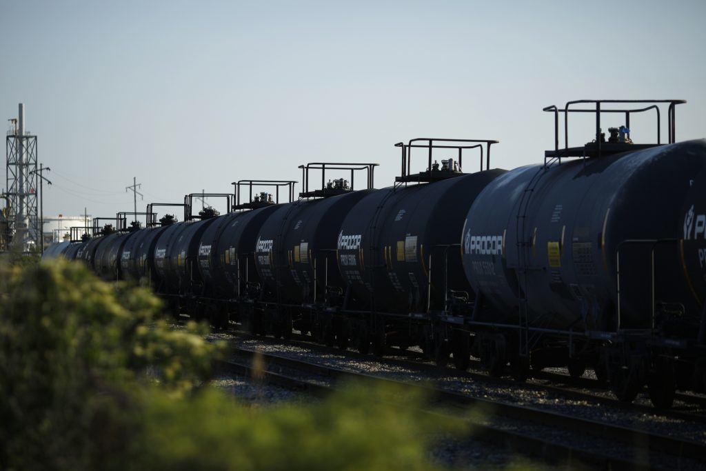 Tanker cars sit parked in a CSX Transportation Inc. rail yard near the BP-Husky Toledo Refinery in Oregon, Ohio, U.S., on Monday, June 12, 2017. Global natural gas production stagnated last year as lower prices damped U.S. output for the first time since the shale boom started. Gas production was "adversely affected by low prices, growing by only 0.3 percent," BP Plc said in its annual Statistical Review. Photographer: Luke Sharrett/Bloomberg