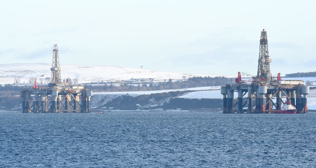 Oil rig twins, Ocean Princess (left) and Ocean Nomad in the Cromarty Firth awaiting shipment.